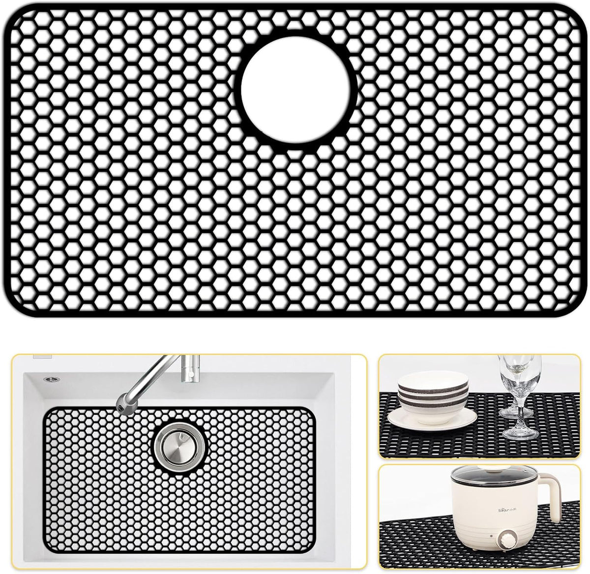 Silicone Sink Protectors for Kitchen Sink-26"x 14" Rear Drain