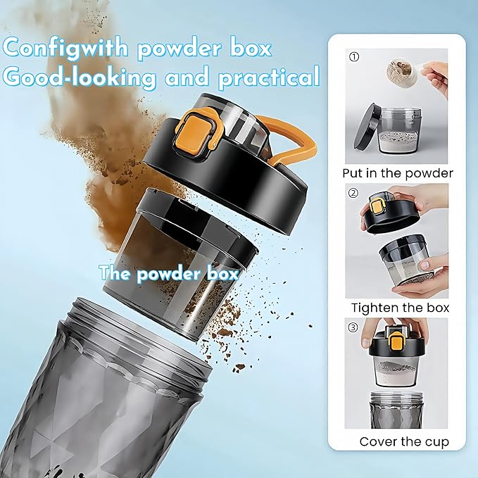 Self electric Stirring Cup with powder box Protein Shake Bottle Portable sports Mug Lightweight large capacity Cup (White)