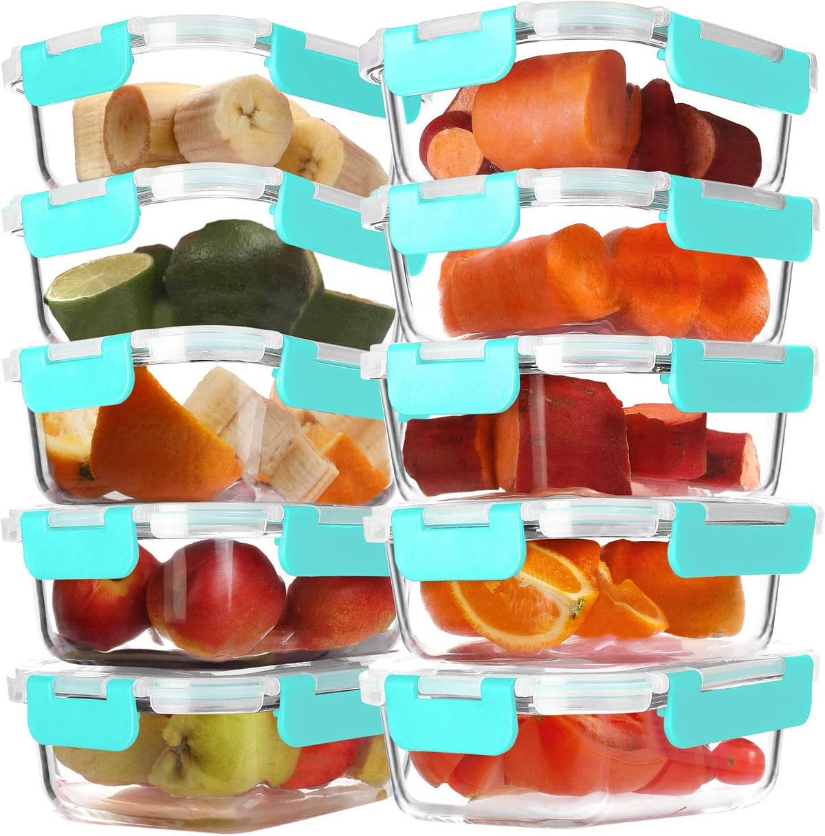 10 Pack 22 oz Glass Meal Prep Containers, Glass Food Storage Containers with Airtight Lids, BPA-Free, Freezer and Microwave Safe, Green