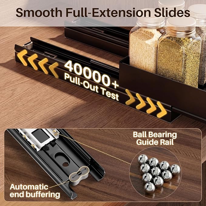 SNTD Pull Out Spice Rack for Upper Cabinet - Expandable Organizer with Smooth Ball Bearing Slides, No Drill Mounting Spice Storage for Kitchen (2 Pack, 7.2" to 12.9" W X 10" D X 2.2" H)