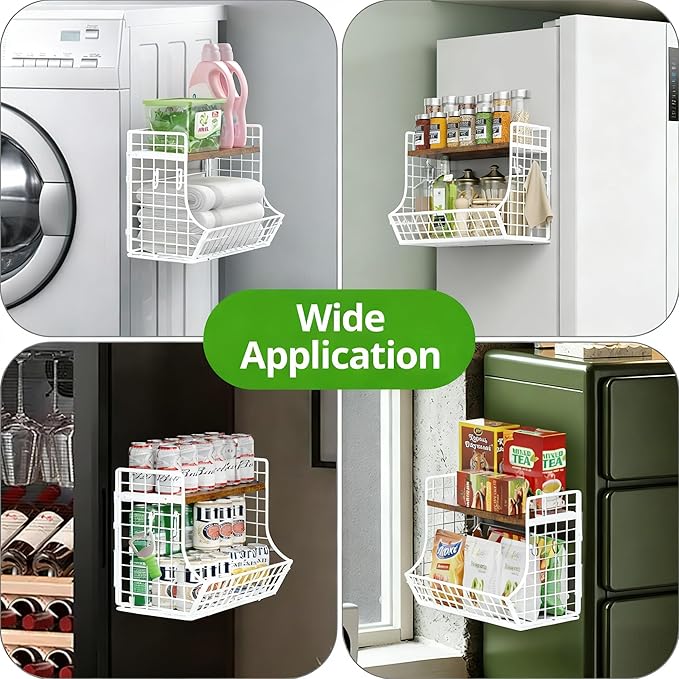 Magnetic Shelf for Fridge with Wood Lid, Fruit Potato and Onion Storage Bins, Pantry Organizers and Storage, Strong Magnetic Spice Rack for Refrigerator, Kitchen Counter and Laundry Room (X-Large)
