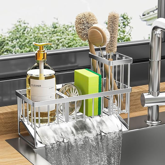 Cisily Sink Caddy Sponge Holder for Kitchen, 304 Stainless Steel Rustproof