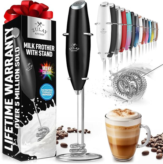 Zulay Kitchen Milk Frother with Patented Tornado Triple Whisk – Handheld Foam Maker for Coffee, Lattes, Matcha & Hot Chocolate – Rich, Creamy Froth in Seconds
