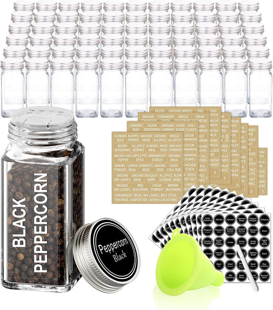 66 Pcs 4 oz Glass Spice Jars with Shaker Lids and 703 Spice Labels
