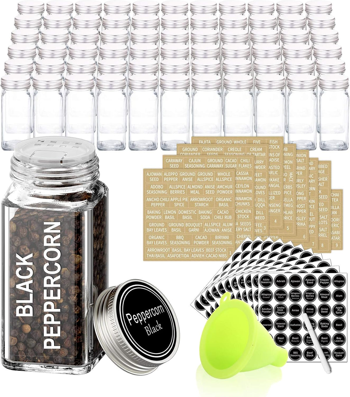 42 Pcs 4 oz Glass Spice Jars with Shaker Lids and 703 Spice Labels