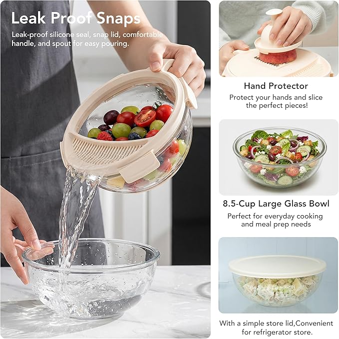 Genicook Salad Chopper with Bowl, Vegetable Chopper for Salad Prep, 8.5 Cup Glass Bowl, Food Chopper for Kitchen, Onion Chopper, BPA-Free & Dishwasher Safe, Easy Meal Prep Tool