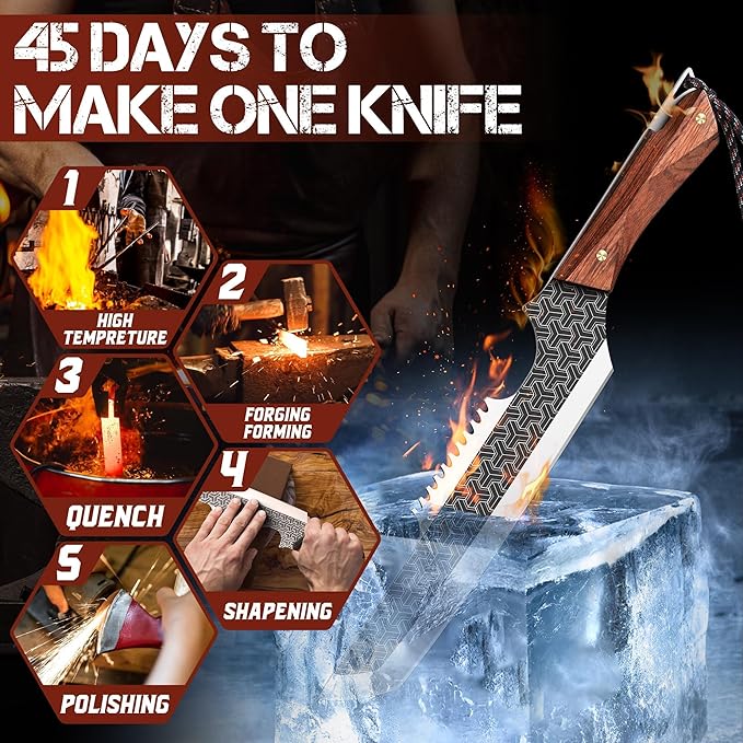 ROCOCO Butcher Meat Cleaver Knife - Boning Knife with Sheath for Kitchen Camping BBQ Birthday Thanksgiving 8.8"