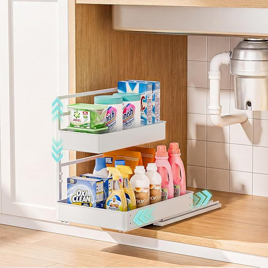 Metal Pull Out Slide Shelf Organizer for Framed or Frameless Under Sink