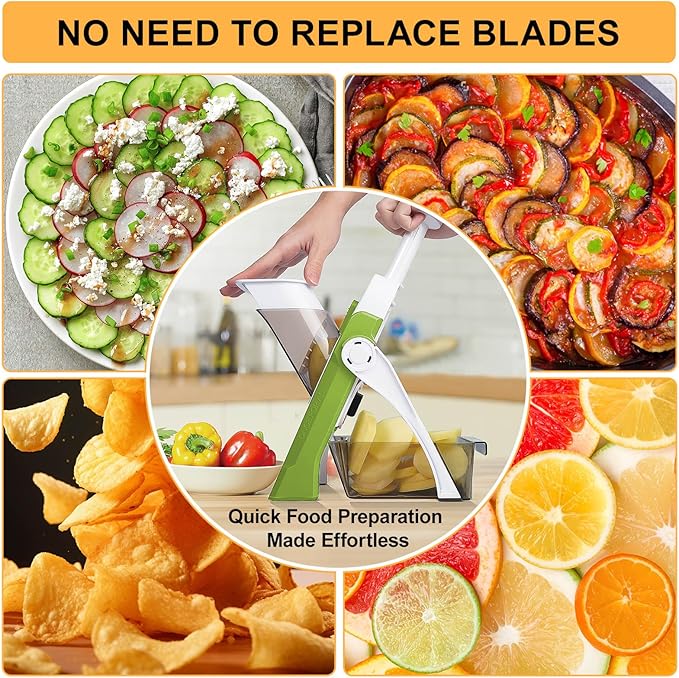 Safe Mandoline Slicer for Kitchen, Vegetable & Food Cutter & Thickness Adjustable 0.1-8 mm. Easy to Clean, Storage, Kitchen Faster Slice Artifact (Only Slice, Green)