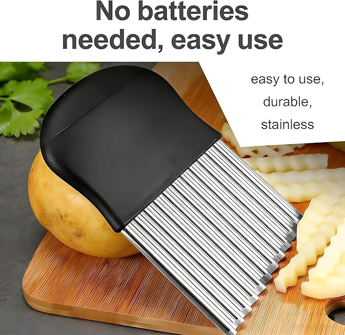French Fry Slicer - Large Crinkle Cutter - Potato Knife Cutter, Fruit Vegetable Wavy Chopper - Stainless Steel Blade Cutting Knife Tool