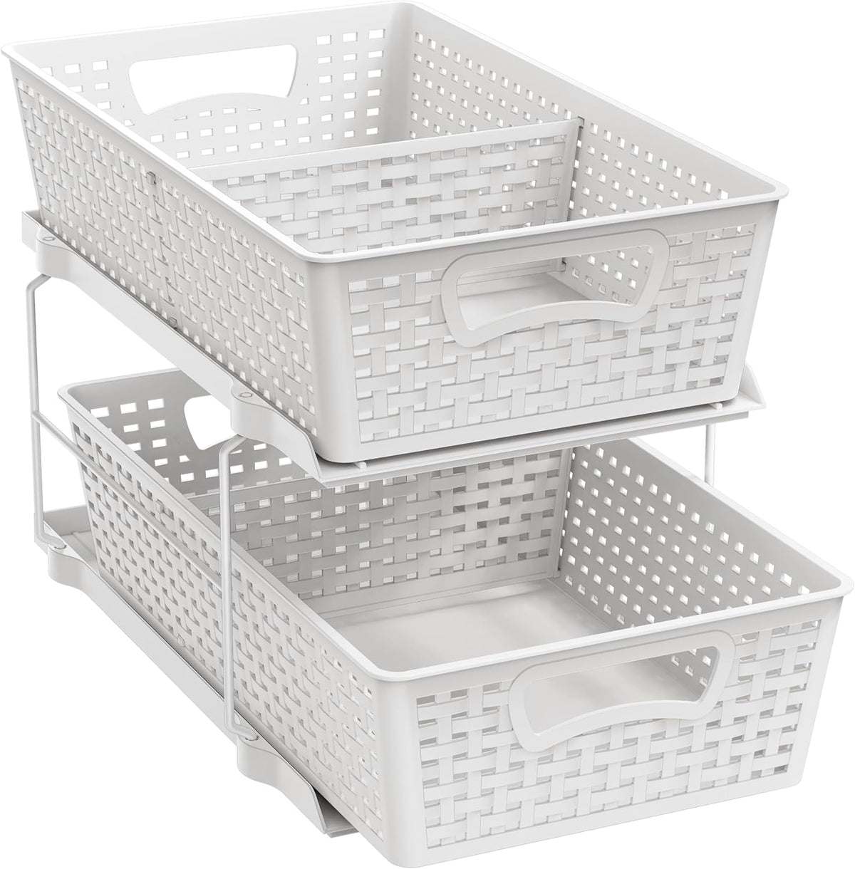 2 Tier Pull-Out Sliding Drawer Under Sink Storage, White