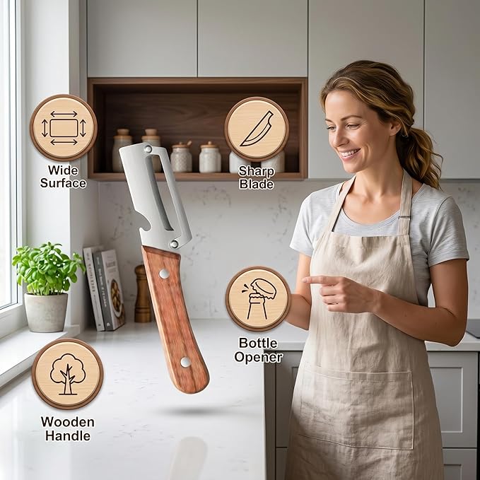 2-in-1 Multifunctional Vegetable Peeler & Bottle Opener with Wooden Handle for Kitchen – Stainless Steel Hand Held Peeler for Fruit Pumpkin Papaya Potato Peeler – Kitchen Cooking Tool 2 Pcs