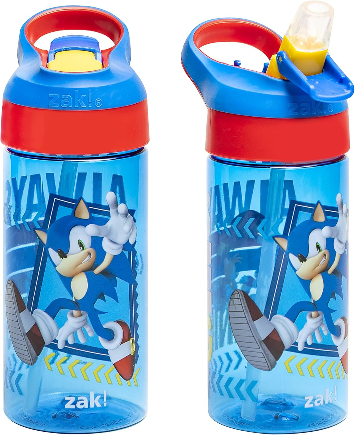 Sonic the Hedgehog Kids Water Bottle with Spout Cover and Built-in Carrying Loop, Made of Durable Plastic, Leak-Proof Water Bottle Design for Travel (17.5 oz, Non-BPA, Pack of 2)