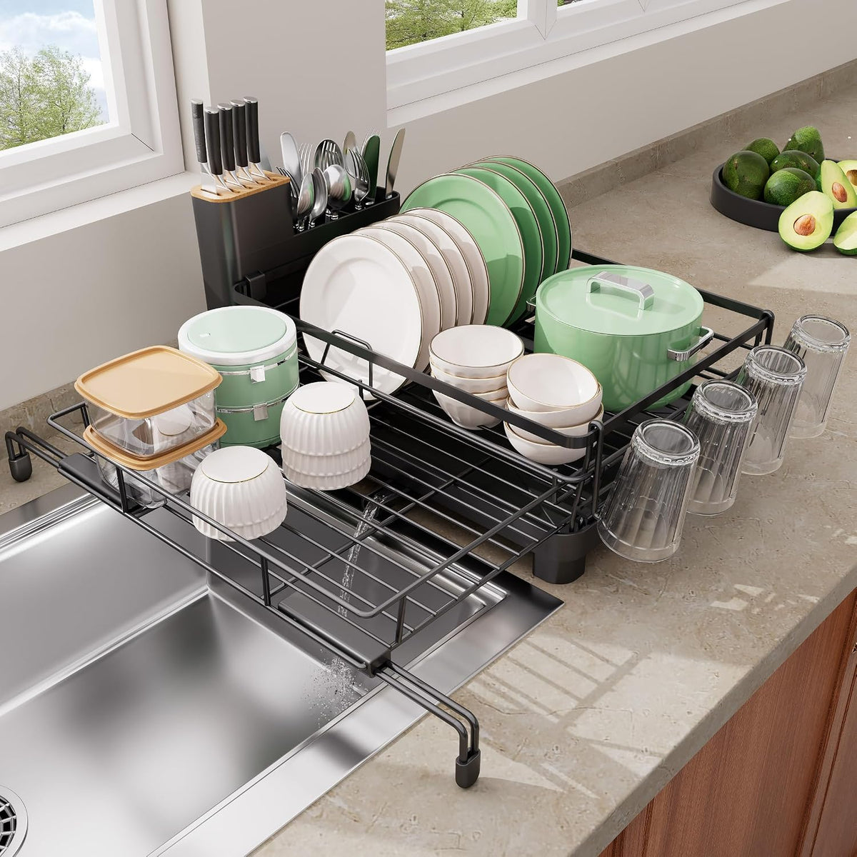Expandable Dish Drying Rack for Kitchen Counter Dish Strainer Over the Sink