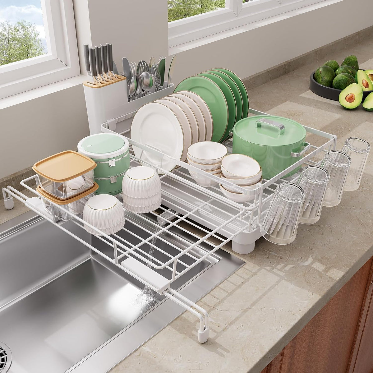 Expandable Dish Drying Rack for Kitchen Counter Dish Strainer Over the Sink