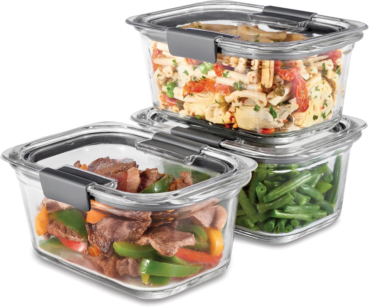 Brilliance Glass Storage 4.7-Cup Food Containers with Lids Set of 3 Clear