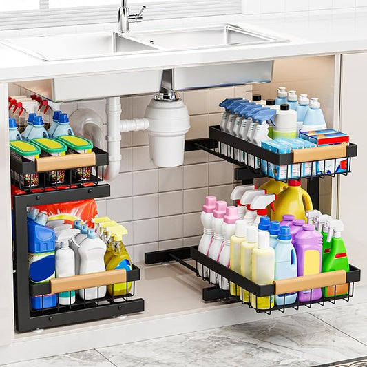Under Sink Organizer XL Size, 2 Packs 2 Tier Expandable Height (13.5"