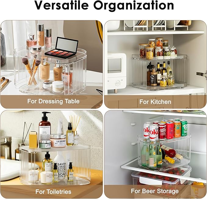 Lazy Susan Organizer for Cabinet, Pantry, Countertop (2 Tier 14" x 10" Clear - 2 Pack, Rectangular)