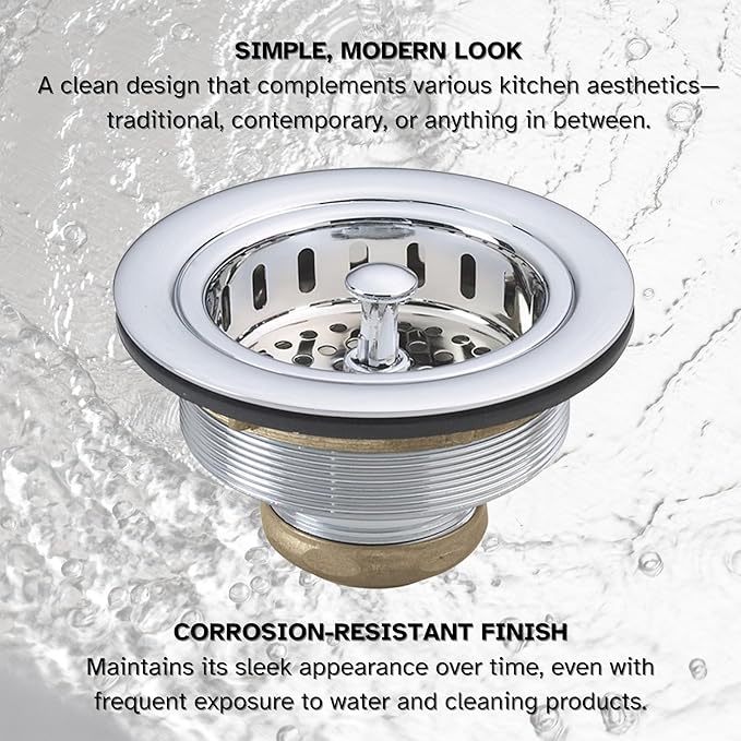 Westbrass A2165-26 4-1/4" OD Post Style Large Kitchen Basket Strainer with Waste Disposal Flange and Stopper Drain Set, Polished Chrome