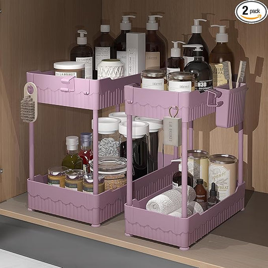 2 Pack Under Sink Organizer, Pink, 14.8 Inch