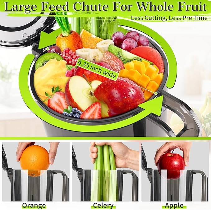 MDHAND Juicer Machines, Cold Press Juicer, Quiet Slow Masticating Juicers with Large Feed Chute, High Juice Yield, Easy To Clean, Juice Extractor Machines for Whole Vegetables & Fruits