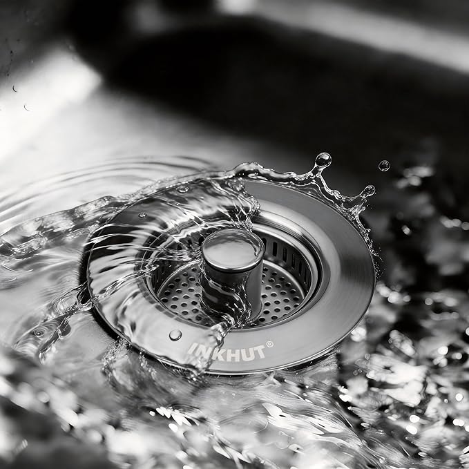 Upgraded 3 in 1 Kitchen Sink Drain Strainer - Stainless Steel Sink Stopper, Anti-Clogging Food Catcher Basket, Sink Bounce Core Drain Strainer Plug for US Standard 3 1/2 inch Drain (Dark Grey)