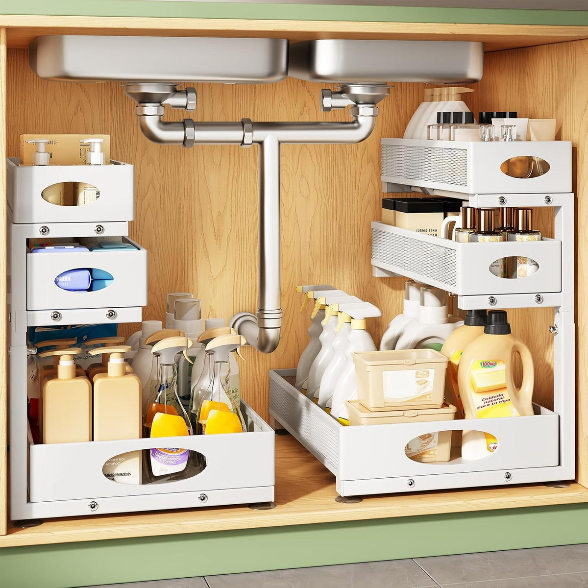Under Sink Organizer 3-Tier Slide Out Drawer for Bathroom 2-Pack