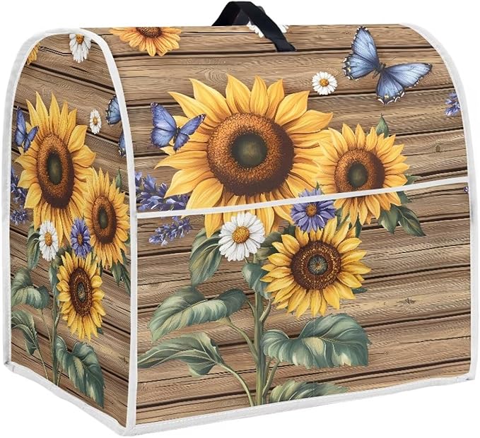 Sunflower Butterfly Kitchen Stand Mixer Covers 6-8 Qt for Lift Bowl Portable Kitchen Appliance Dust Covers with Top Handle & Storage Pocket Anti Fingerprint Machine Washable Reusable