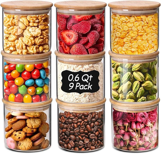 0.6 Qt Glass Food Storage Jars Set of 9