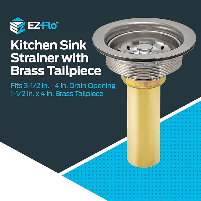 EZ-FLO Kitchen Sink Strainer with Tailpiece, Fits 3-1/2 to 4 Inch Openings, Stainless Steel, 30008