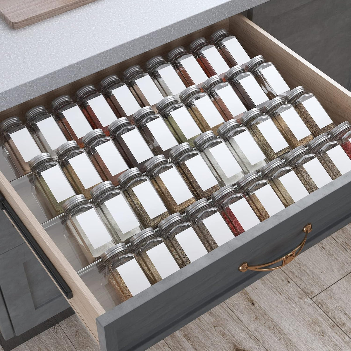 Spice Drawer Organizer, 4 Tier- 8 Pack Kitchen Spice Rack Tray for Drawer, Expandable From 13" to 26" Acrylic Seasoning Organizer Rack Holds up 56 Spice Jars (Jars not Include)