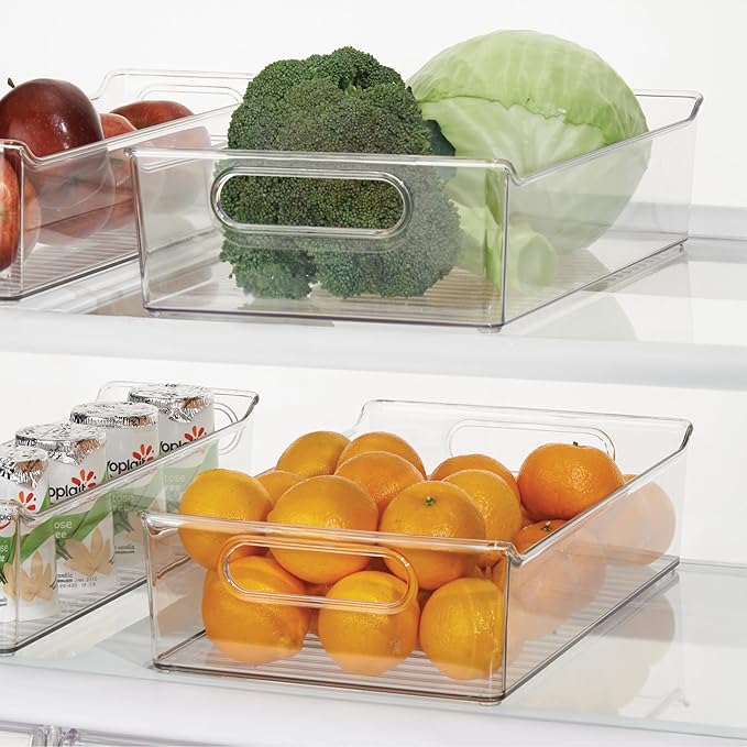 iDesign Plastic Pantry Storage Organizer Bin with Handles, Set of 2, Clear Bins
