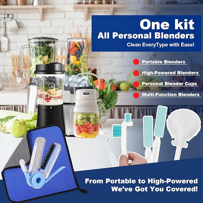 XANGNIER 7 Pcs Personal Blender Cleaning Brush Set for Portable/Smoothie/Small/Mini and All Personal Blenders - Non-Scratch Personal Blender Cleaning Tool Deep Clean Cups,Blades,Lids & Seals