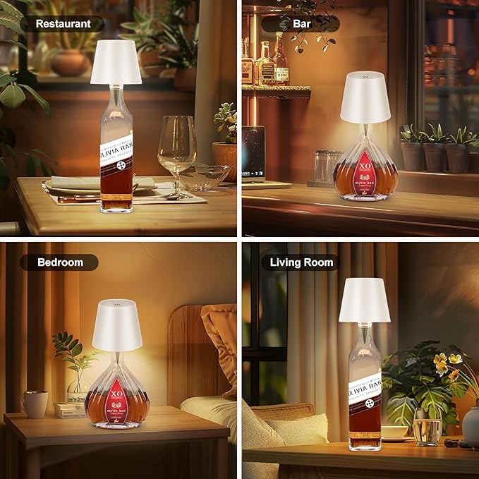 Wireless Bottle Lamp,2025 New 3 Color Rechargeable Wine Bottle Lights for Bars Restaurants (White, 1pc)