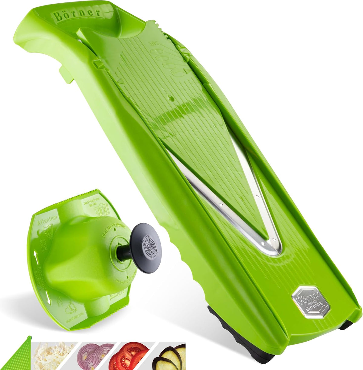Mandoline Slicer V5 (Basic Set) • Vegetable V-Slicer for Slices in 4 Thickness Settings • Stainless Steel V-Blade • Adjustable Kitchen Slicer for Vegetables & Fruits • Color: Green