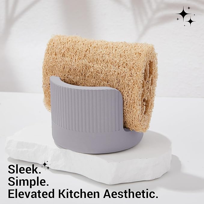 Quick Drying Diatomite Stone Sponge Holder, Compact Sponge Caddy for Kitchen Sink Counter, Water-Absorbing Round Organizer with Wide Slot, 1 Pack, Light Grey