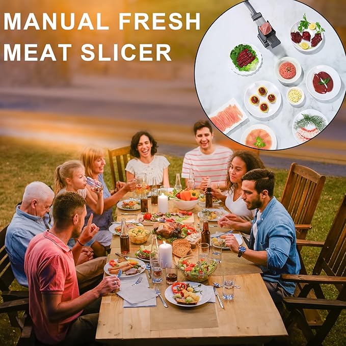 Fresh Meat Slicer, Manual Fresh Meat Cutter, Meal Prep, Adjustable Thickness 2mm or 4mm, 17 Blades get 18 Meat Slices, Meat Cleavers can be Sliced, Striped, Diced -Black