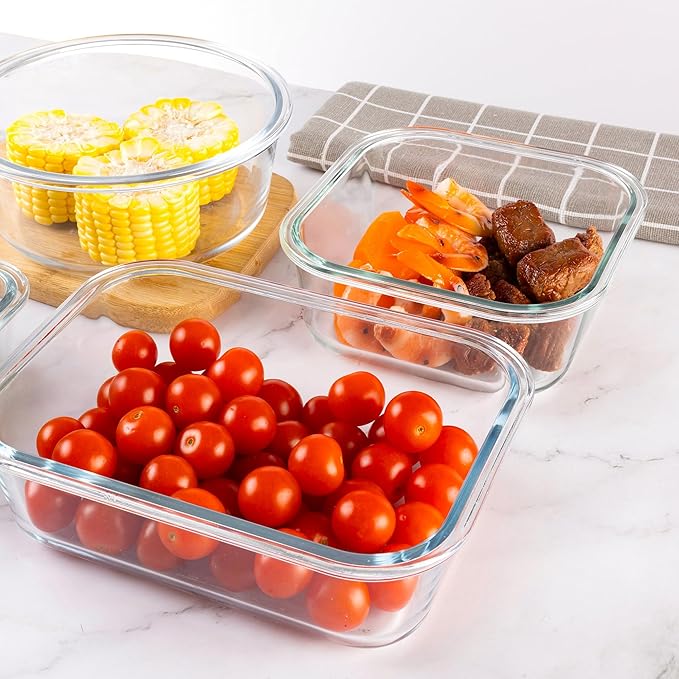 12 Pack Glass Food Storage Containers Set, Glass Meal Prep Containers with Lids, Airtight Lunch Containers, Dishwasher Safe, blue
