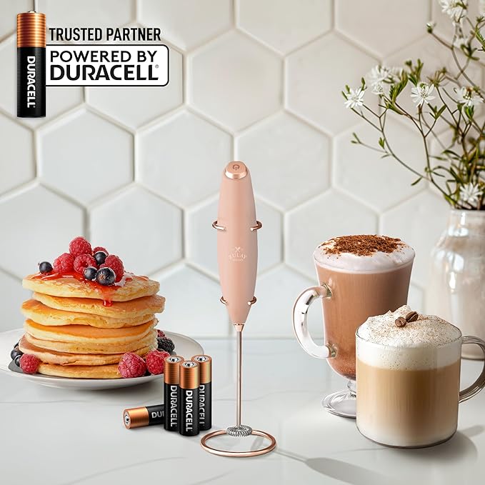 Zulay Kitchen Powerful Milk Frother Wand With Duracell Batteries, Rose Peach