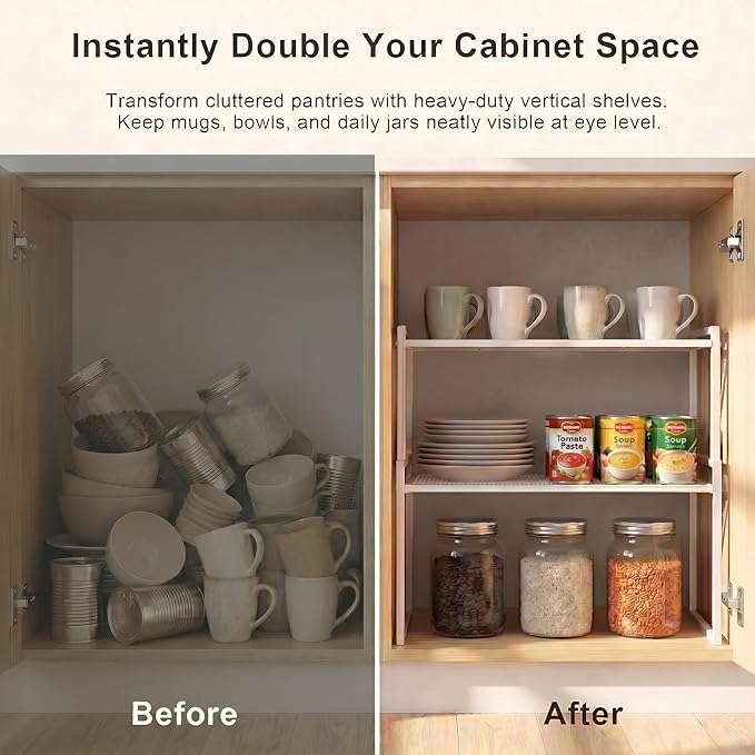 Set of 2 Cabinet Organizers 12.6''W 44 LBS Load Capacity Heavy Duty Kitchen Pantry Shelves Counter Countertop Storage Racks