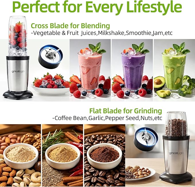 Personal Bullet Blender, Power Countertop Kitchen Smoothie Blender for Shakes, Smoothies, Nuts, Ice, Baby Food, Fresh Fruits and Vegetables. Come with 3 BPA-Free Cups