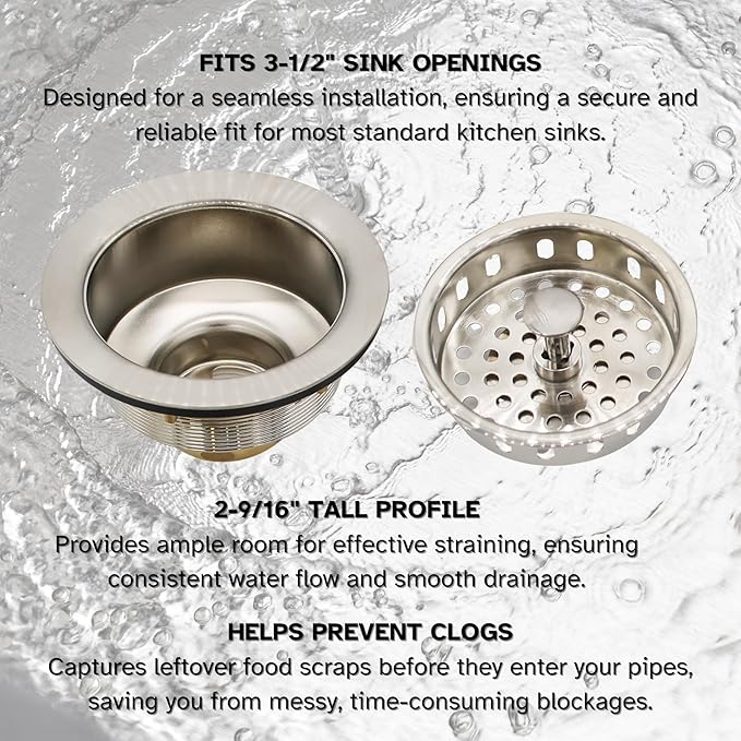 Westbrass A2165-07 4-1/4" OD Post Style Large Kitchen Basket Strainer with Waste Disposal Flange and Stopper Drain Set, Satin Nickel