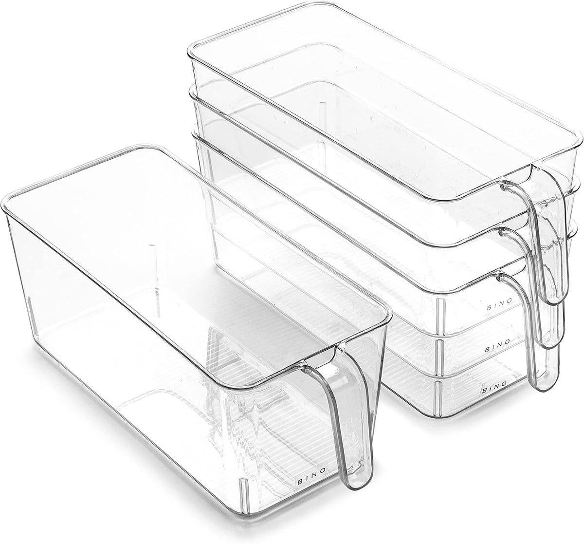 L Plastic Storage Bins l THE HOLDER COLLECTION l 4-Pack, Medium Multi-Use Clear Containers for Organizing with Built-in Handles l Pantry Organization & Storage l Kitchen Organizer l Storage Bins