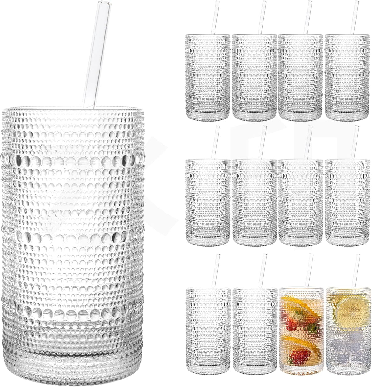 Upgraded Large Capacity 16 oz/480 ml Hobnail Glasses Drinking Set of 12 - Heavy Vintage Glassware