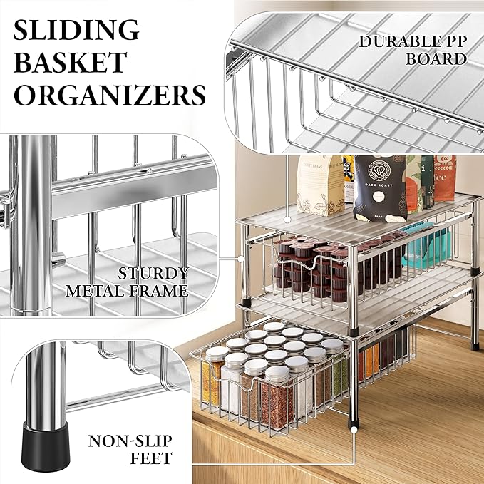Simple Houseware Stackable Basket Drawer, Chrome