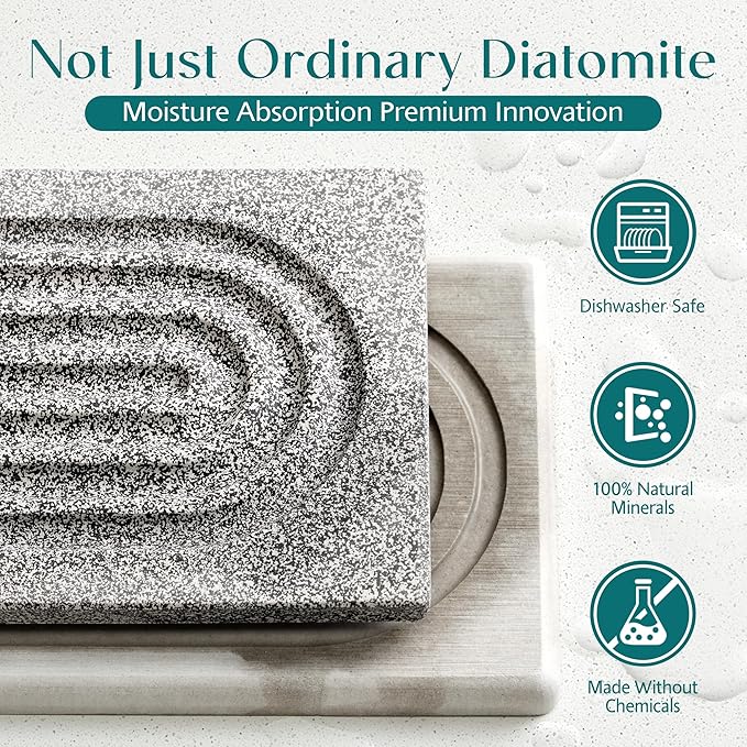 Eormoe Stone Kitchen Sink Faucet Mat, Premium Upgraded Food Grade Diatomite Drying Stone Tray & Splash Guard, Fast Drying Sink Protector for Kitchen Counter, Dishwasher Safe (23.6" x 3.9")