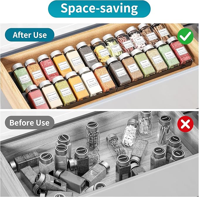 BOIVSHI Spice Drawer Organizer, 4 Tier Metal Spice Organizer for Drawer Insert, Spice Organization for Drawer, Kitchen, Countertop, Pantry (Jars Not Included)
