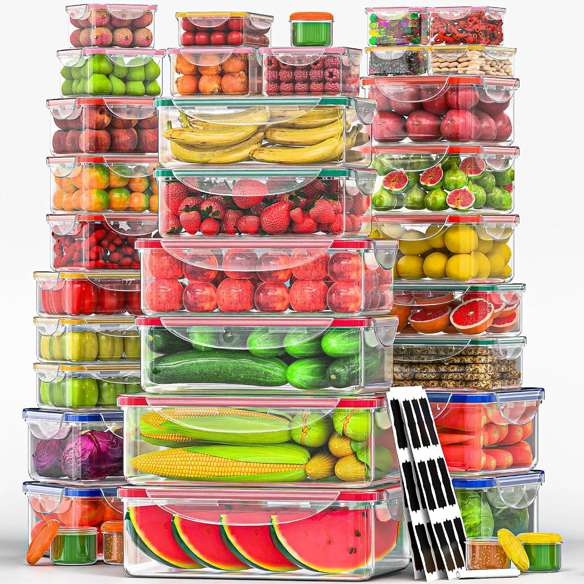 70 Pcs Large Food Storage Containers with Lids Airtight-2500ML to Small Box,Total 22812 ML Stackable Kitchen Bowls Set(35 Containers,35 Lids)-BPA Free Leak proof Plastic Boxes-Microwave safe