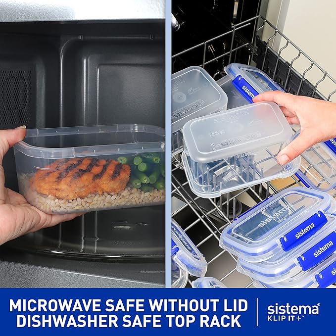 Sistema KLIP IT+ 2.2L Rectangle Food Storage Containers (3-Pack), Stackable & Airtight Food Boxes with Lids, Dishwasher, Freezer, & Microwave-Safe, BPA-Free, School Lunch Boxes