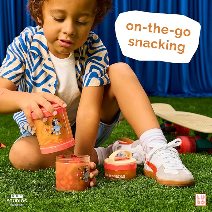 Whiskware Bluey Stackable Snack Containers for Babies, Toddlers, and Kids, 3 Stackable Snack Cups for School and Travel, Cupholder Friendly, Bluey and Bingo! Hooray Snacks!